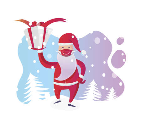 santa claus with medical mask on christmas background. vector illustrationのイラスト素材