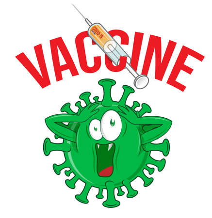 Covid19 coronavirus cartoon with vaccine syringe injection. vetcor illustrationのイラスト素材
