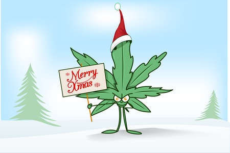marijuana cartoon with advertising signのイラスト素材