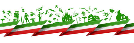 Italian flag background with silhouette symbol. vector illustratorのイラスト素材