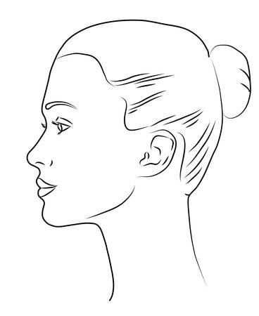 Woman profile. Portrait female beauty concept. Line drawing vector illustrationのイラスト素材