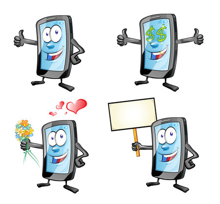 Funny Cartoon Smart Phone. Vector clip art setのイラスト素材