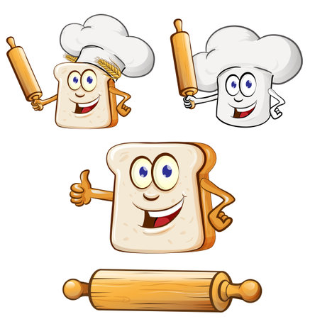 Set of Bread Slice Cartoon Mascot Characterのイラスト素材