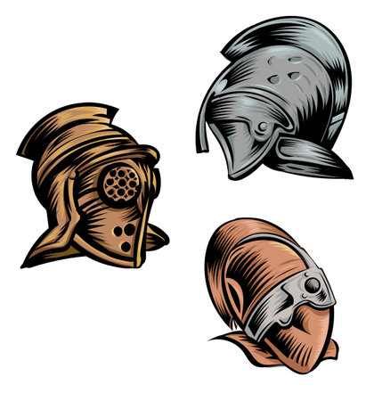 Roman gladiator armor helmets set vector illustrationのイラスト素材