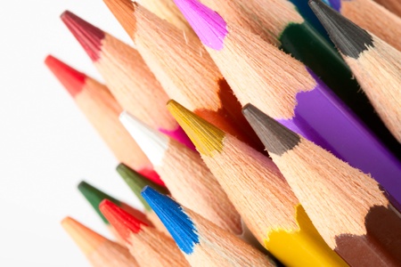 Many Different Colorful Pencils on the white backgroundの写真素材