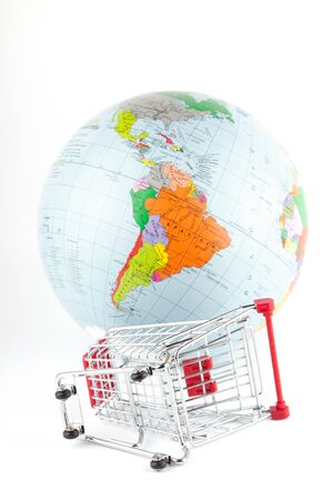 Global Market. Globe with cart on the white.の写真素材