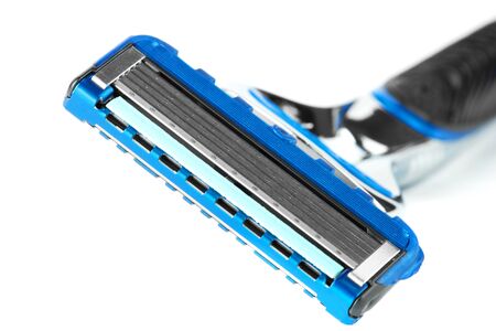 Closeup Blue Modern Razor on the white backgroundの写真素材