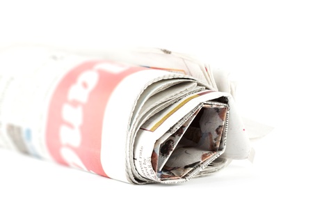 Closeup Newspaper on the white backgroundの写真素材