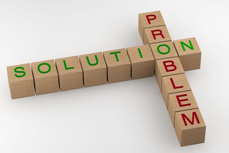 Problem and Solution wooden blocks crossword on a white backgroundの写真素材