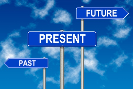 Past Present Future traffic sign on a sky background Past Present Future traffic sign on a sky background