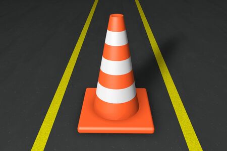 Orange closeup Safety Traffic Cones on an asphalt roadの写真素材