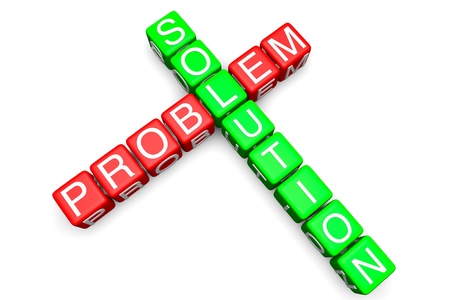 Problem and Solution concept. Sign as crossword blocks on a white background
