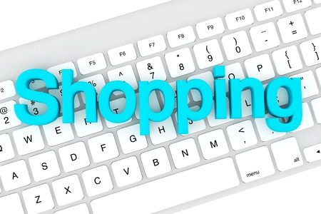 Shopping blue letters on a white keyboard
