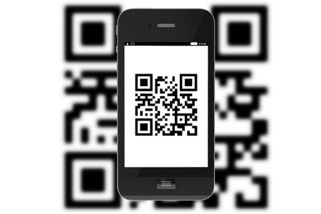 Modern Mobile phone with QR Code on a white background.