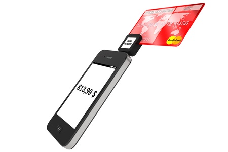 Modern Mobile phone with Credit Card on a white background.の写真素材