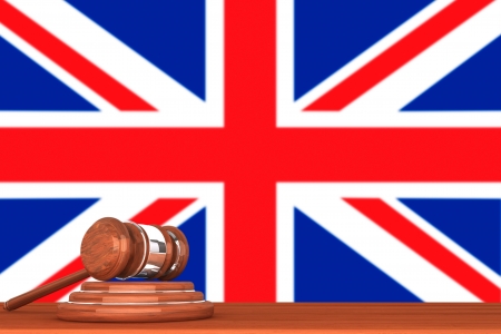 Wooden Justice Gavel with Flag Of Englandの写真素材