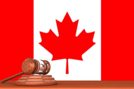 Wooden Justice Gavel with Flag Of Canadaの写真素材