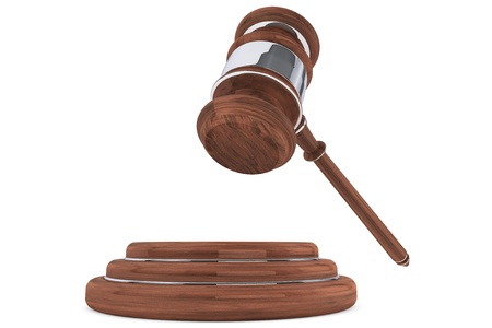 Judge gavel and sound block on a white backgroundの写真素材