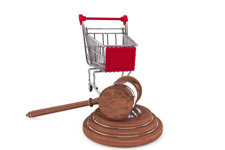 Justice Gavel with Shopping Cart on a white backgroundの写真素材