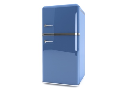 Modern blue refrigerator on a white background.の写真素材