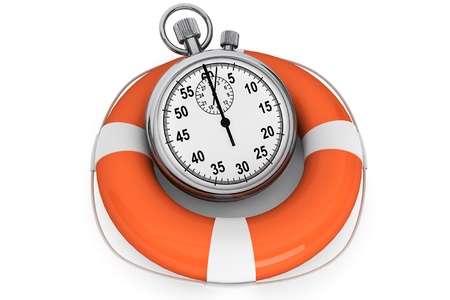 Save the time concept. StopWatch with Life Buoy on a white backgroundの写真素材