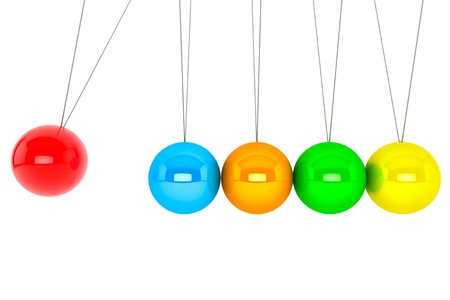 Perpetual motion concept. Colorful newton's cradle on a white background