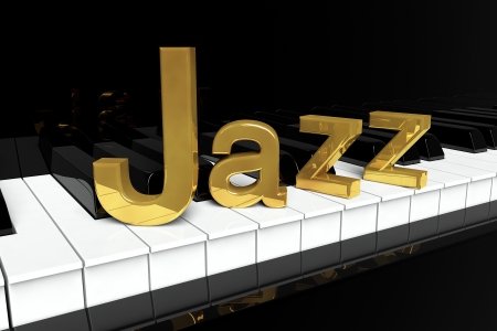 Jazz Music Concept. Black piano keys with golden Jazz sign.の写真素材