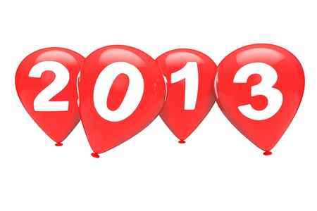 New Year concept. Red christmas balloons with 2013 sign on a white backgroundの写真素材