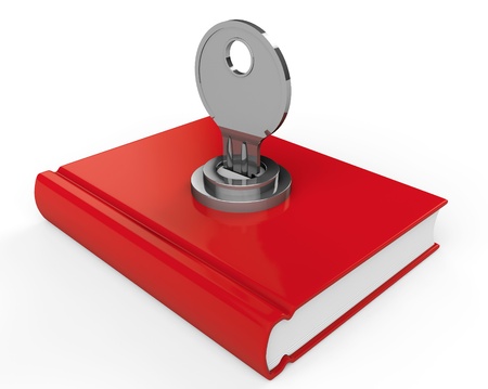 Closed Red Book with lock on a white backgroundの写真素材