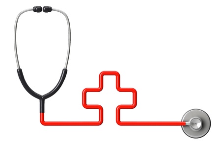 Medicine concept. Cross-shaped stethoscope on a white backgroundの写真素材
