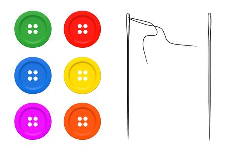 Needles and Buttons Set on a white backgroundの写真素材