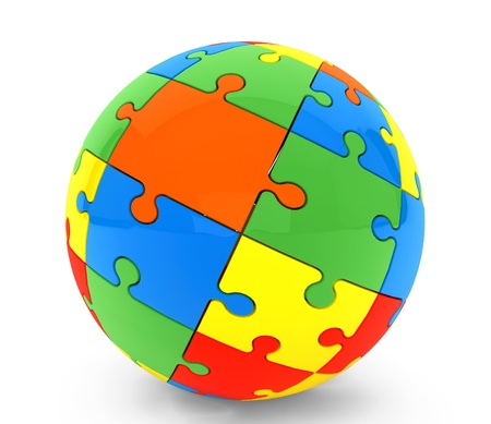 Sphere from puzzles on a white backgroundの写真素材