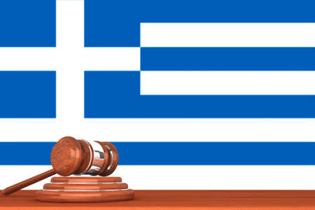 Wooden Justice Gavel with Flag Of Greeceの写真素材