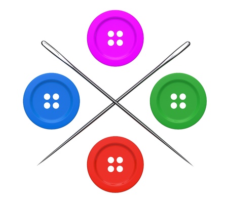 Needles and Buttons Set on a white backgroundの写真素材