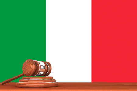 Wooden Justice Gavel with Flag Of Italyの写真素材