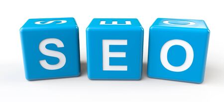 Blue Cubes with SEO sign on a white backgroundの写真素材