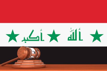 Wooden Justice Gavel with Flag Of Iraqの写真素材