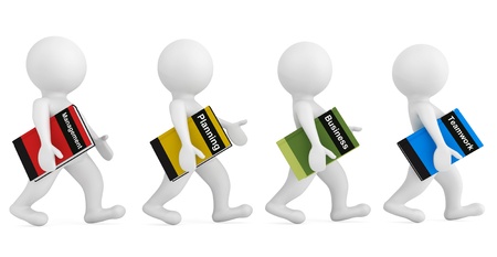 3d persons with Business Books on a white backgroundの写真素材