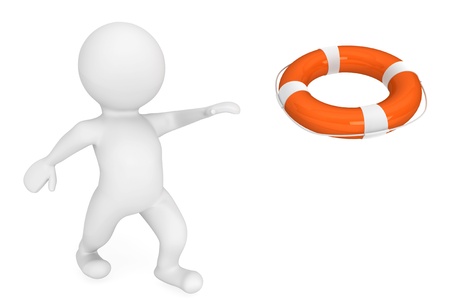 3d person with rescuer life-buoy on a white backgroundの写真素材