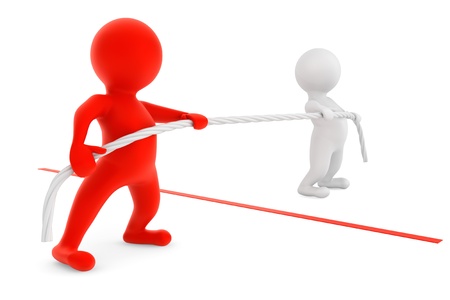 3d persons pulling a rope on a white backgroundの写真素材