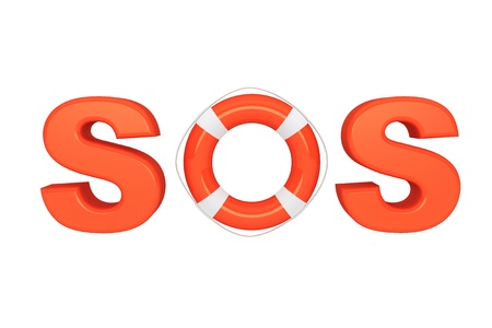 SOS sign with lifebuoy on a white backgroundの写真素材