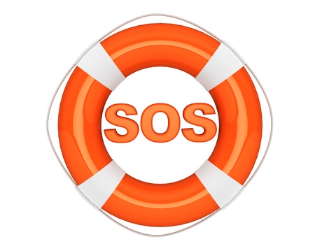 SOS sign with lifebuoy on a white backgroundの写真素材