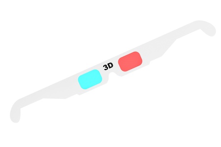 Modern 3D cinema glasses on a white background