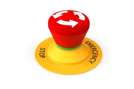 Red emergency stop button on a white backgroundの写真素材