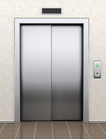 Modern elevator with closed doorsの写真素材