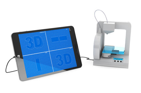 3d printer connected to Tablet PC on a white background