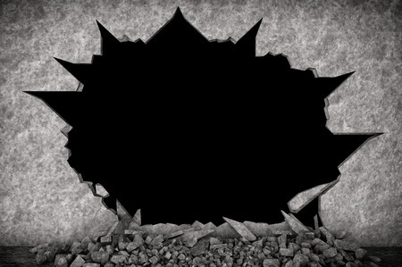 Broken Stone Wall on a black backgroundの写真素材