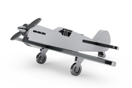 3d Chrome toy airplane on a white background