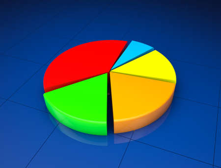 Business Statistic concept. 3d pie chart on a blue background
