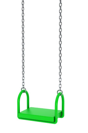 Children green playground swing on a white backgroundの写真素材